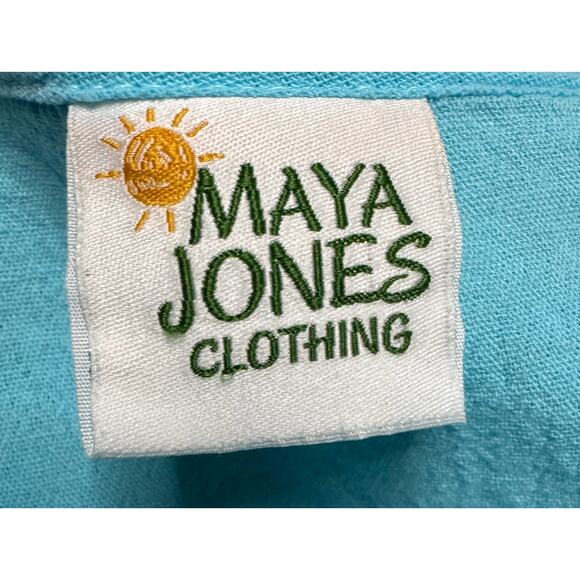 Maya Jones Cotton Beach Button Front Top Women's Large Blue Hand Made Classic - Picture 2 of 7